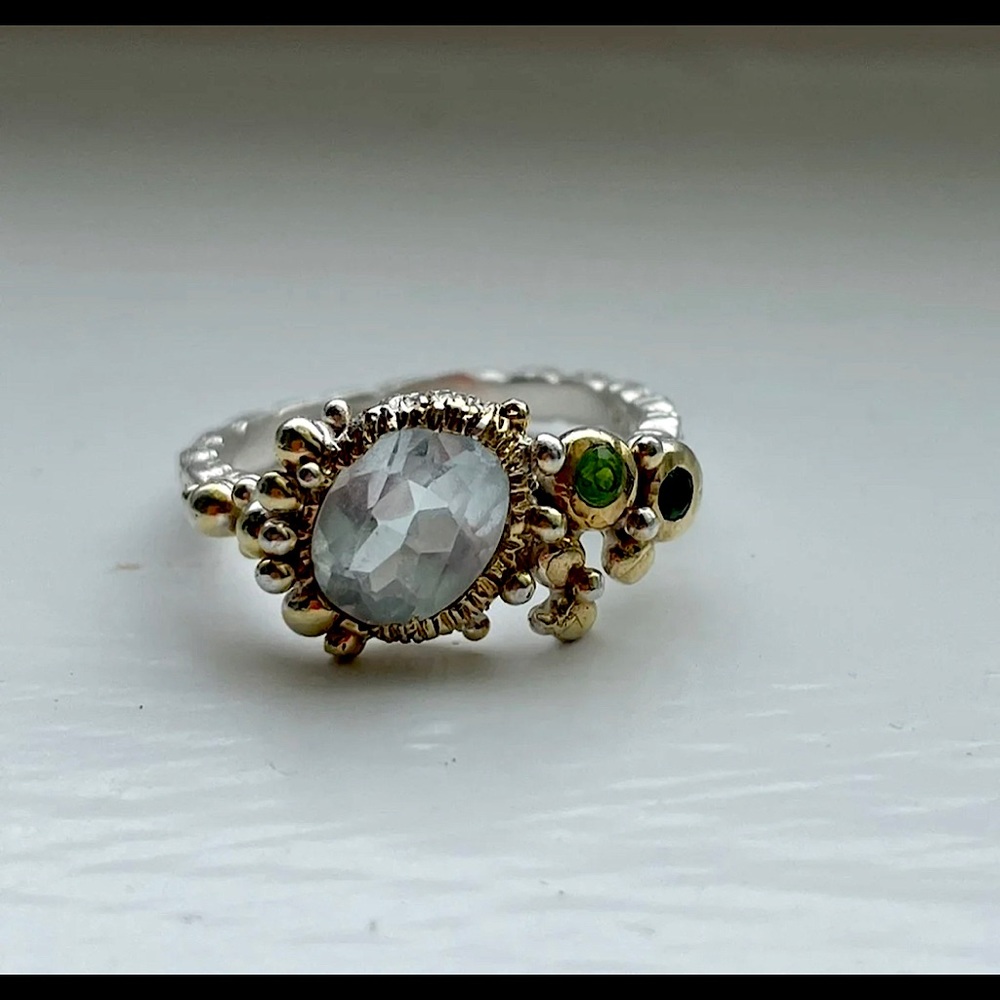EUC Blue Topaz & Garnet Ring (size 6)